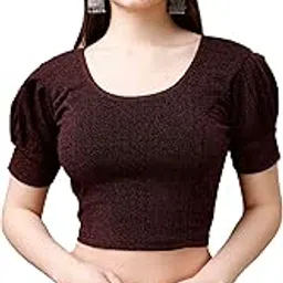 sumaira tex Women's Readymade Shining Lycra Stretchable Round Neck Half Puff Sleeve Hosiery Blouses Lycra Stretchable Blouse for Women Readymade Saree Blouse-picture-17