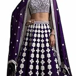 zeel clothing Women's Sequins Thread Embroidered Georgette Designer Lehenga Choli with Dupatta (5123-Purple-Womens-Lehenga-Choli-Latest; Free Size) (Purple) image 1