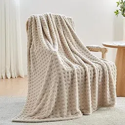 NEWCOSPLAY Super Soft Throw Blanket Linen Premium Silky Flannel Fleece 3D Waffle Checkered Lightweight Bed Blanket All Season Use (Linen, Throw(50"x70"))-picture-30
