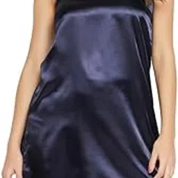clovia Women's Satin Chic Basic Short Nighty in Blue-picture-40