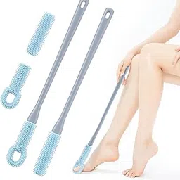 Toe Cleaning Brush, 2 Pack 15.7" Foot Scrubber Brush Long Handle Toe Brush Silicone Shower Brush with Replace Brush Head, Lotion Applicator for Seniors Disabled Adults Toes-image-80