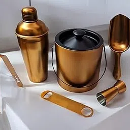 Proniks Ice Bucket (1.5Liter) with Ice Scope, Ice Tong,Opener,Peg Measure and with Cocktail Shaker (750ml) | Great bar Tools for Home bar Accessories, Mini bar, Wine Large (Medium) (Golden)-picture-28