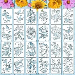 Spakon 24 Pcs Flower Stencil Bird Sunflower Butterflies Spring Summer Stencil Templates For Flowers Reusable Branches Leaf Painting Drawing Stencil For Painting On Wood Wall Canvas Home Decoration image 1