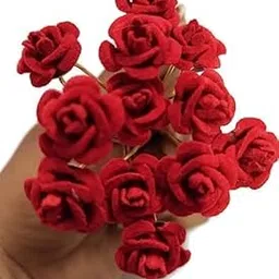 Diversa Red Rose U Pins for Women, Bridal Golden Hair Accessories, Red Flower Juda Pins for Wedding, Floral U Pins for Hair Styling, Artificial Flowers for Hair, Pack of 12 PCs-picture-40