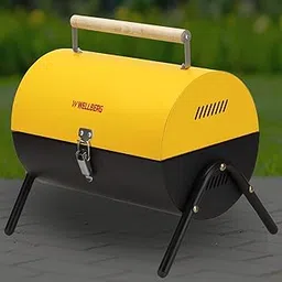 Wellberg Luxury Drum Charcoal Barbeque Grill With Food Grade 6 Skewers,1 Grill Mesh, Dual Tone Colour1St Time Available In Indian Market (Canary Yellow) - Free Standing-picture-25