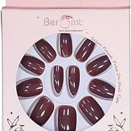 Beromt Glossy Finish Designer Press On Fake Nails, Artificial False Nails, 1 Sheet Nail Glue Tabs, Nail Filer, Cuticle Stick & Prep Pad, High Shine Effect- BFN304PSN-picture-55
