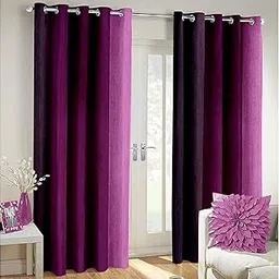 2 Piece Solid Plain Shaded Polyester Semi Sheer Curtains for Window 5 Feet, Purple-picture-18