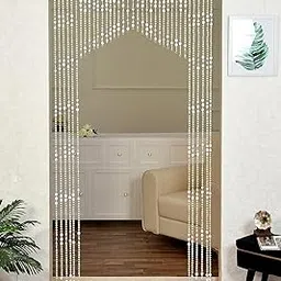 Beaded Door Curtain with Black and White Strands, Decorative Hanging Room Divider, Arched Design (White, 7FT-Half)-picture-15