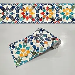 GADGETS WRAP Turkish Mosaic Stone Self-Adhesive Tile Border - 4 Inch x 10 Feet, Glossy Vinyl Roll for Kitchen Backsplash, Bathroom, Cabinet, Door, Furniture & DIY Décor-image-41