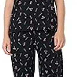 smarty pants Women's Cotton Spandex Black Color Floral Print Night Suit.-picture-41