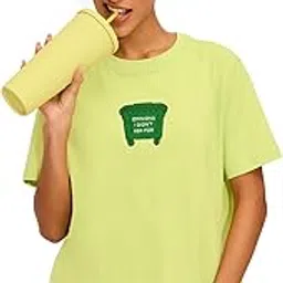 the souled store Trash Opinion Women and Girls Short Sleeves Round Neck Green Embroidered Patch Cotton Oversized T-Shirts-picture-55
