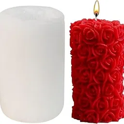Shoppeecity 3D Silicone Floral Flower Pillar Candle Mould | Rose Pillar Candle Mould | Mould Cylinder Rose Flower Candle Mold | Fondant Silicone Mould for Mousse Dessert Soap Cake DIY Decorating - B-picture-14