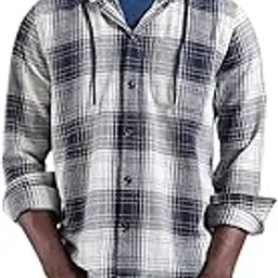 the indian garage co Men Regular Fit Checkered Full Sleeves Casual Hooded Shirt-picture-23