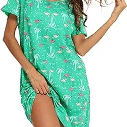 enjoynight Women's Sleepwear Cotton Sleep Tee Short Sleeves Print Sleepshirt (Medium, Flamingo)-picture-46