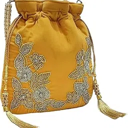 Women's Embroidered Floral Potli Bag Purse for Party Wedding-image-4