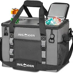 INSMEER Portable Collapsible Cooler Bag, Soft Ice Box with PP Hardboard and 2 Cupholders, 40 L/70 Cans Portable Insulated Bag Cooler for Camping, Traveling and Family Outings-image-3