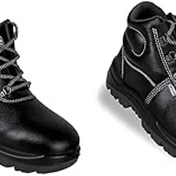 Allen Cooper 1008 Hi-Ankle Men's Safety Shoe, Size-8 UK, Black-Grey (Free Socks)-picture-35