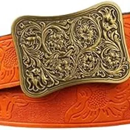 ftk Men's Western Cowboy Belt with Grass Pattern and Large Buckle Ethnic Retro Belt for Youth-picture-20