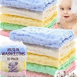 La Belle Beeno-10 Piece Baby Registry-Baby Must Haves 6 Layer Baby Muslin Wash Cloths Burp Cloths Newborn Towels-Sensitive Skin Washcloths Burping Cloths Bath Essentials for Baby (Multicolor)-picture-32