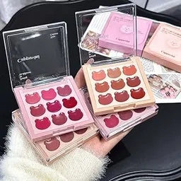 Cappuvini Matte Lipstick Palette | 2 Lipstick Palettes with 18 Total Shades | Nude Brown Pink Red Tones | Soft Pastel to Bold Tones | Korean Kawaii Aesthetic For Women and Teens | Smudge-Proof Lip Tint | Long-Lasting Waterproof Formula | (Sweet Bear Set (02#), 0.6g x9)-picture-55