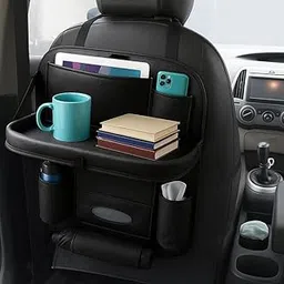 TSKN Premium Black Car Backseat Organizer with Foldable Tray | Multi-Pocket Storage for Tablets, Phones, Bottles & Travel Essentials-picture-21