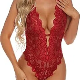 aranmei Sexy Lingerie Women Hollow Out Floral Lace Bodysuit One Piece Lingerie Deep V Teddy Babydoll Underwear-picture-21