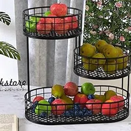 Rizik Store® Multi-Tier Metal Fruit and Vegetable Organizer - Sturdy 3-Tier Storage Basket for Kitchen, Countertop, and Party Use, Durable, Space-Saving Design (Black (Pack of 1))-image-50