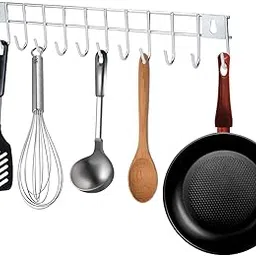 Q13® Stainless Steel12 Hook Clothes Hanger for Wall! Door Mounted Hook Rail, Wall Hook, Towel Hooks, Kitchen Tools Bathroom Hanger, Hanging, 15 inch (Pack Off 1)-picture-16