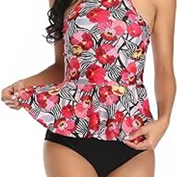 weri Women Tankini Swimsuit, High Waist Adjustable Straps Tummy Control Stretchy Comfortable Split Bathing Suits for Beach Pool Parties (XL)-picture-52