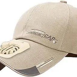 secret desire Men Cotton Outdoor Cooling Fan Hat Baseball Cap Sun Hat Outdoor Camping Light Khaki, Free Size-picture-21