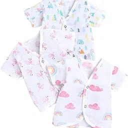 polka tots Unisex Cotton Half Sleeve Muslin Button Jhabla for Babies | Pack of 3 (1-3 M)-picture-25