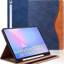 Varohix Case for Samsung Galaxy Tab S10 Fe Plus 13.1" 2025, PU Leather Folio Business Protective, Multi-Angle Viewing Stand with Front Pocket, Hand Strap for Galaxy S10 FE+ Blue-image-1