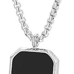 kmjsa Men's Square Pendant Necklace, Stainless Steel Chain, Black Onyx-picture-17