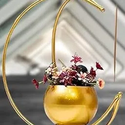 Flower Vase with Gold- Designer Moon Shape Vase Gold Metal Moon Shape Flower Pot, Table Decorative Flower Pot Home Decor vase-image-42