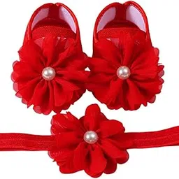 syga Baby Flower Pearl Hairband & Shoes Set Soft, Comfortable Fit for Ages 3-18 Month-old's | Ideal for Newborns & Toddlers-picture-20