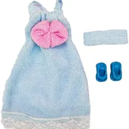 3 Pcs Doll Dress Set, Pink Bow Pajama with Headband and Random Color Slippers, Perfect for 11.5 Inch Dolls, Perfect for Child Dollhouse Play, Styling, and Gifting(Blue)-picture-53