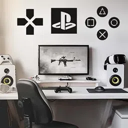 STASH HOUSE Gamers Wooden Wall Sign Set, PS5 Geometric Square Home Decor,Gift for Gamers,Gamers Wall Art,PS4 PS5 Gaming accessories (40 x 40 cm x Set of 3)-image-4