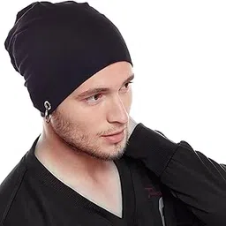 Tomorrow Slouchy Beanie Cap with Ring Knitted Cotton, Skull Cap for Summer, Winter, Autumn & Spring Season, Helmet Cap Black-image-10