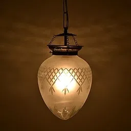 DECENT GLASS Diamond Cutting Glass Pendant Frosted Crystal Flame Hanging Lamp for Home Decoration (Off White, Big)-picture-27