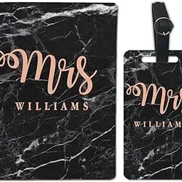 nutcase Personalized Passport Cover with Customized Single Luggage Tag Set - Mrs Black Marble-picture-29