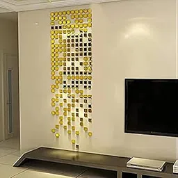 WallDaddy 100 Pieces (3 cms Each) Square Mirrors Golden Wall Self-Adhesive Stickers 3D Acrylic Sticker Decorative Stickers for Bedroom Home Decor (Golden)30 x 30 x 10 mm-picture-27