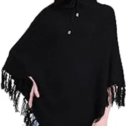 ewools Women Winter Wear Round Neck Woolen Self Dori Design Poncho-picture-22