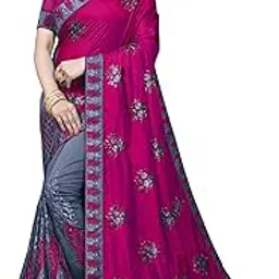 Embroidered Bollywood Silk Blend Saree (Purple, Grey) Wine Anubhav ent.-picture-16