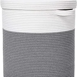 Jutexx Storage Organizer Foldable Wardrobe Cotton Mini Rope Laundry Basket with lid Cloth Storage Box Baby Bucket Hamper New Born for Kitchen,Office Set,Room,planters,Dirty Clothes (White grey)-picture-25