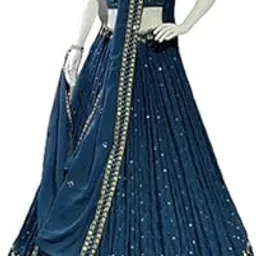 fashique Women's Georgette weddings Lehenga Choli (SF-ver4no Teal1 Free Size)-picture-27