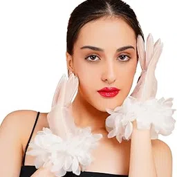 Floral Lace Gloves Women Elegant White Gloves for Weddings, Date, Party, Photography, Opera Style Lace Glove for adult ladies Wedding Glove Evening Accessory for Women Premium evening design-image-0