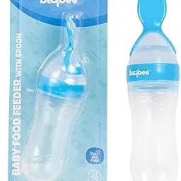 Baybee Silicone Food Feeder, Anti-Colic & BPA Free Squeeze Feeder Bottle with Spoon for Semi-Solid Food for Infants | Baby Squeeze Food Feeder for Baby 3+ Months (Blue)-picture-33