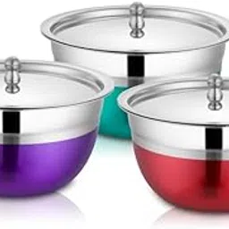 Shri & Sam Stainless Steel Serving Bowl with Stainless Steel Lid, 3 Pieces, Silver (Infinity)-picture-12