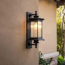 HL HOMELIGHTING Outdoor Wall Lantern Light, Brown Finish, Ribbed Glass Shade-picture-16