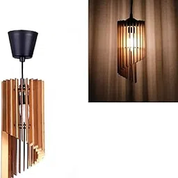 OLIZA Wooden Hanging Pendant Light with Lamp & Cord Wire | Rattan Hanging Lamp Woven Lampshade for Decor | Circular Wooden Stick Lamp for Home, Kitchen, Bedroom, Living Room, Island, Hotel, Cafe, etc. image 1